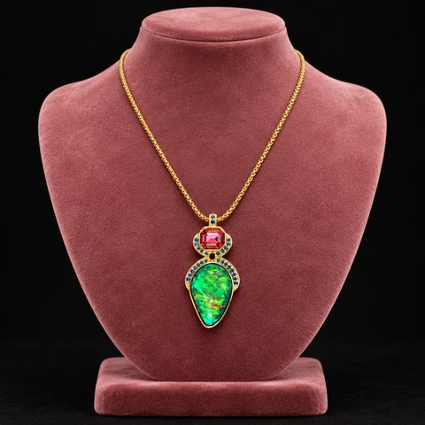 The Salomé Nocturne Necklace on a jewelry display — AI-generated styling preview