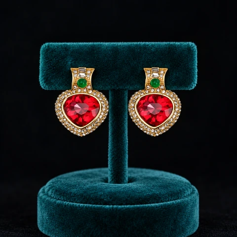The Coeur de Rose Earrings on a jewelry display — AI-generated styling preview