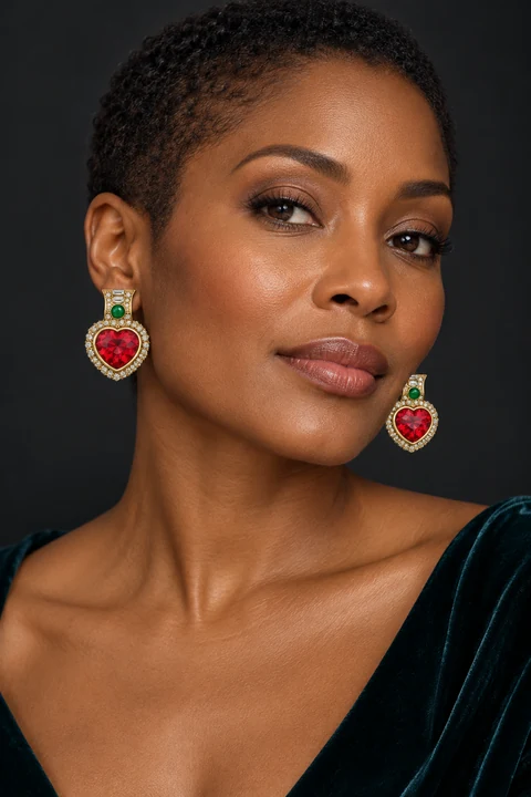 The Coeur de Rose Earrings worn on a model — AI-generated styling preview