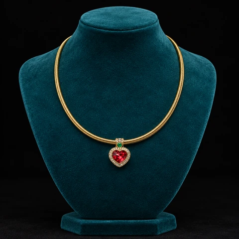 The Coeur de Rose Necklace on a jewelry display — AI-generated styling preview