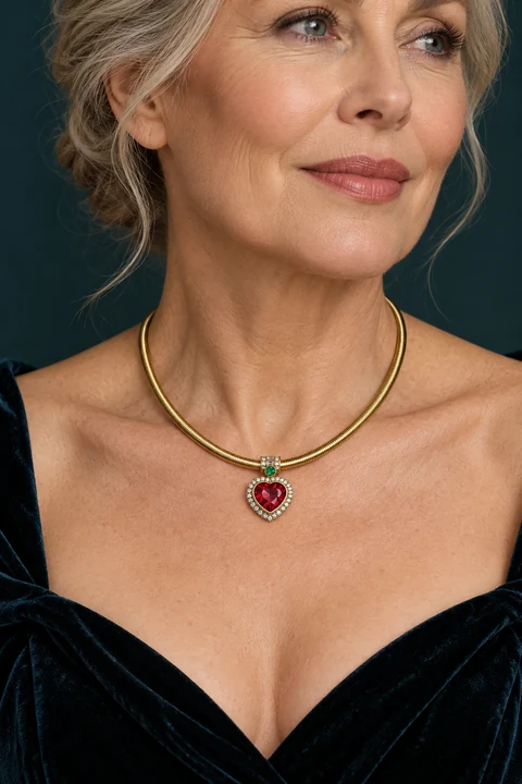 The Coeur de Rose Necklace worn on a model — AI-generated styling preview