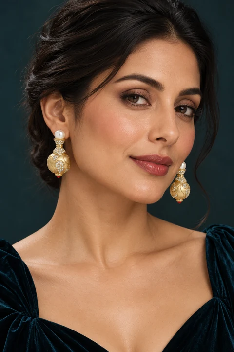The Diane Reverie Gold-Tone Earrings worn on a model — AI-generated styling preview