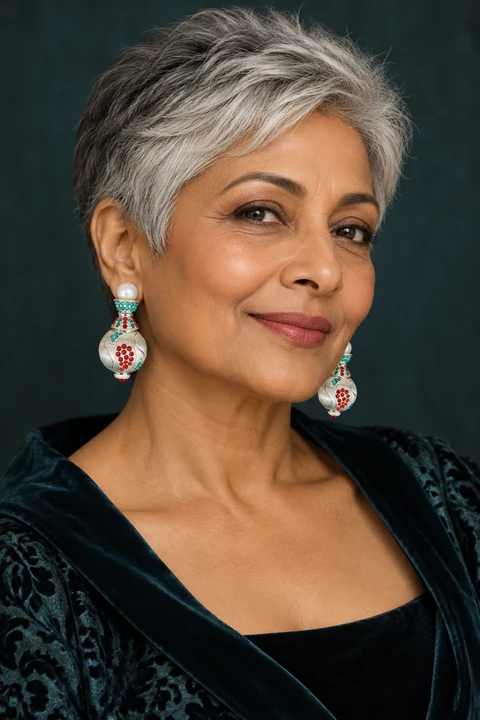 The Diane Reverie Silver-Tone Earrings worn on a model — AI-generated styling preview
