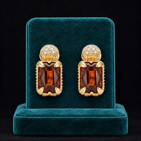 The Romy Arabesque Brown Earrings on a jewelry display — AI-generated styling preview