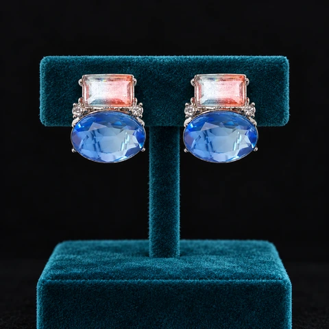 The Blanche Fable Blue Earrings on a jewelry display — AI-generated styling preview