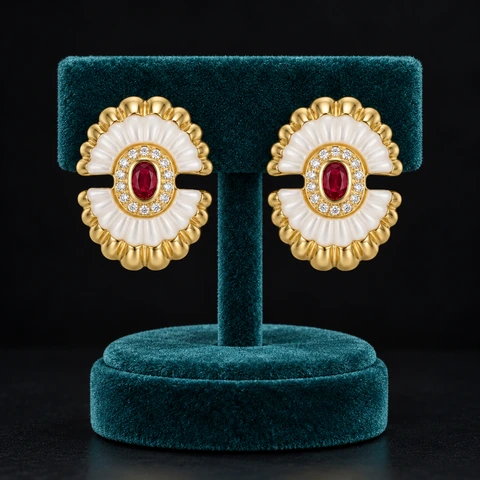 The Agnès Muse Earrings on a jewelry display — AI-generated styling preview