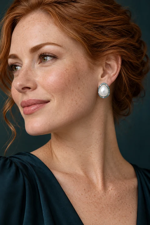 The Gaëlle Romance Earrings worn on a model — AI-generated styling preview