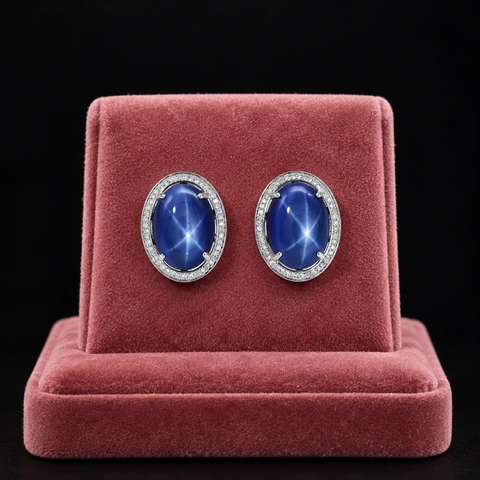 The Flora Serenade Blue Earrings on a jewelry display — AI-generated styling preview