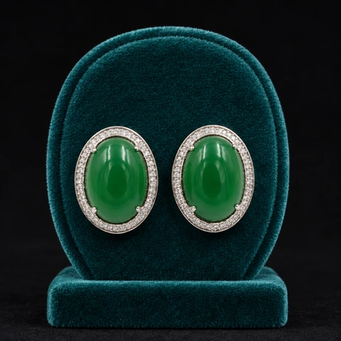 The Flora Serenade Green Earrings on a jewelry display — AI-generated styling preview