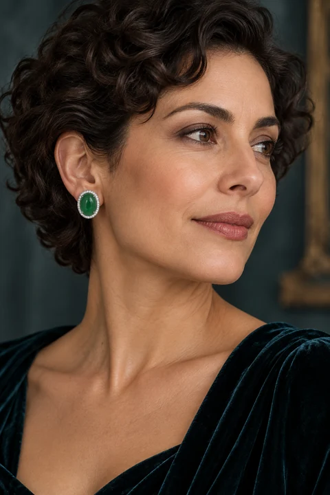 The Flora Serenade Green Earrings worn on a model — AI-generated styling preview