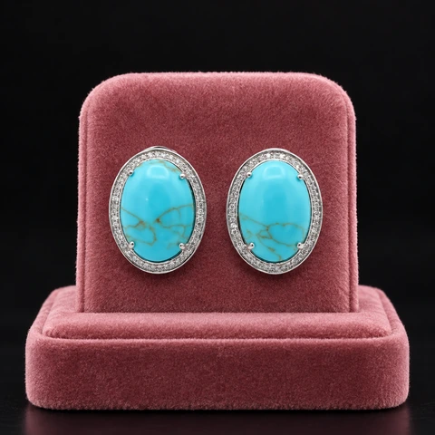 The Flora Serenade Turquoise Blue Earrings on a jewelry display — AI-generated styling preview