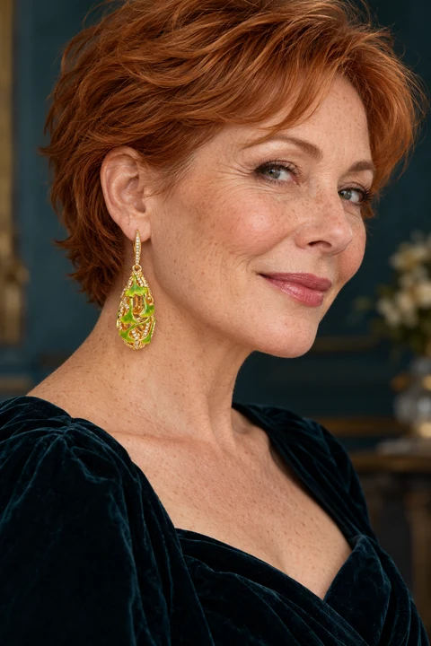 The Irène Éclat Earrings worn on a model — AI-generated styling preview