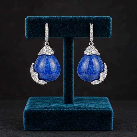 The Maëlle Sonnet Earrings on a jewelry display — AI-generated styling preview