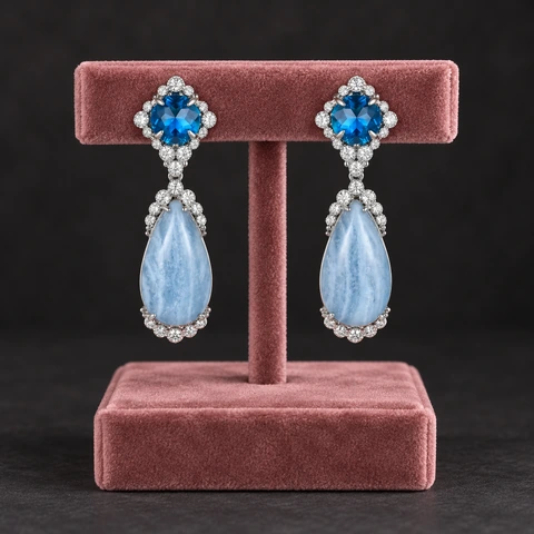 The Dorothée Éclat Earrings on a jewelry display — AI-generated styling preview