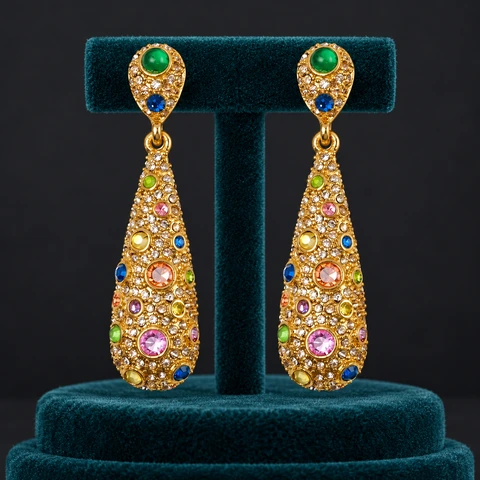 The Oriane Nocturne Earrings on a jewelry display — AI-generated styling preview