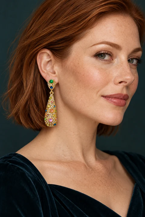 The Oriane Nocturne Earrings worn on a model — AI-generated styling preview