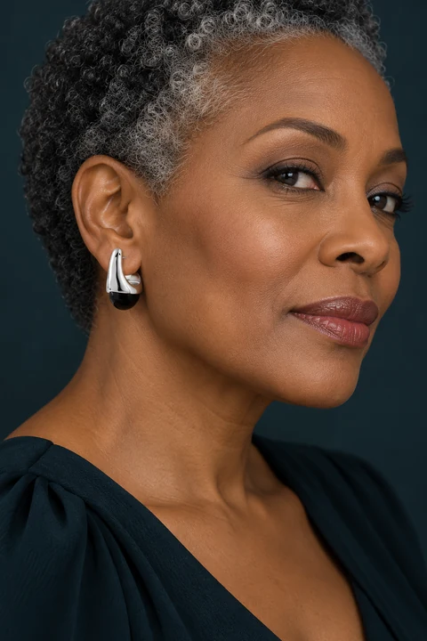 The Aurore Sonnet Black Earrings worn on a model — AI-generated styling preview