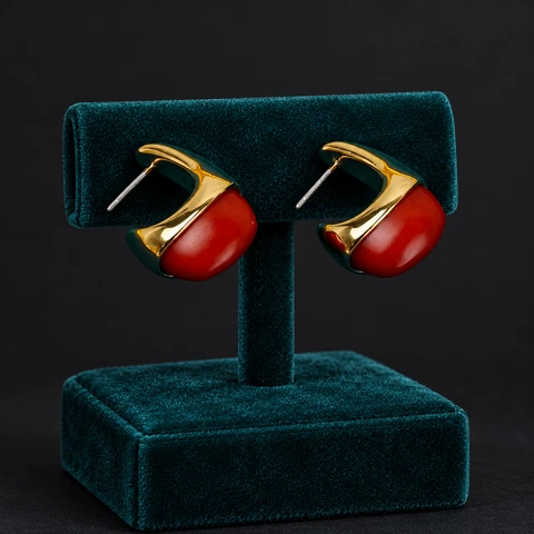 The Aurore Sonnet Red Earrings on a jewelry display — AI-generated styling preview