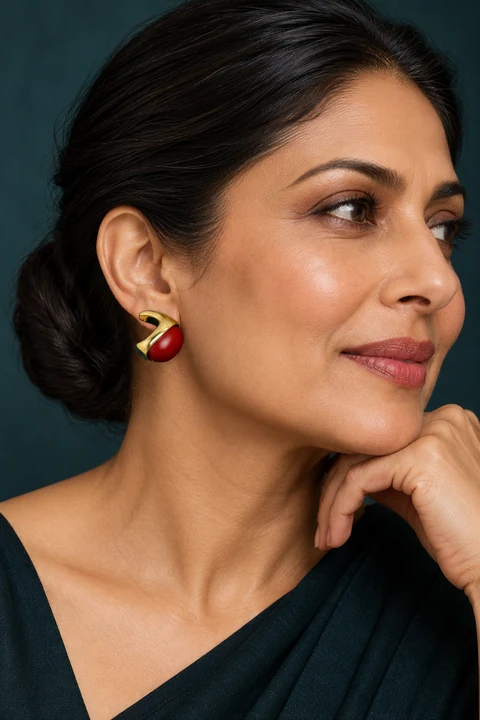 The Aurore Sonnet Red Earrings worn on a model — AI-generated styling preview