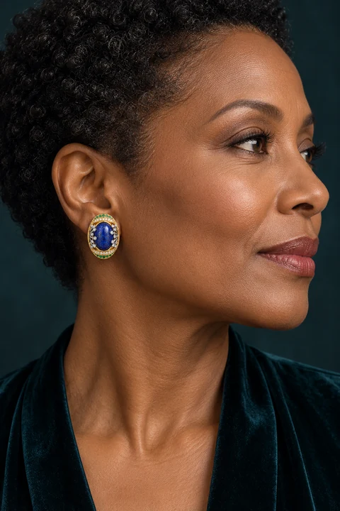The Raphaëlle Jardin Earrings worn on a model — AI-generated styling preview