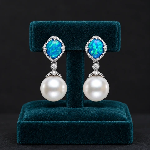 The Vivienne Arabesque Earrings on a jewelry display — AI-generated styling preview