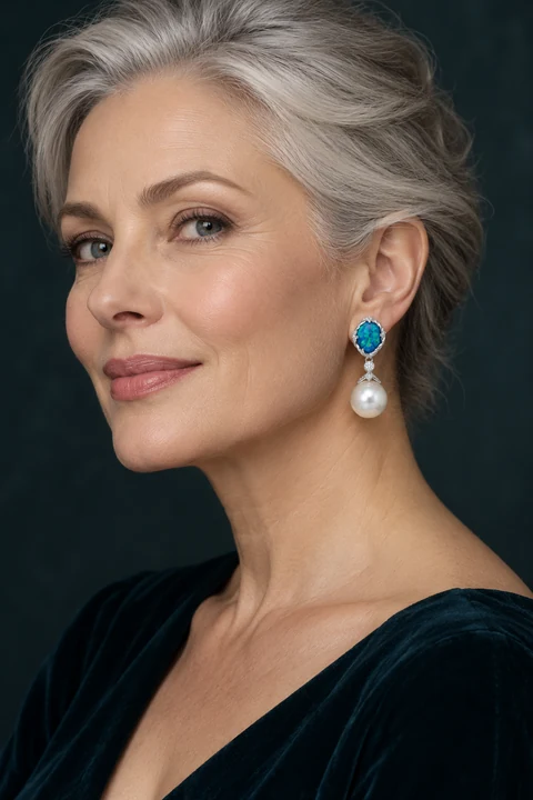 The Vivienne Arabesque Earrings worn on a model — AI-generated styling preview