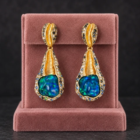 The Yvette Sonnet Earrings on a jewelry display — AI-generated styling preview