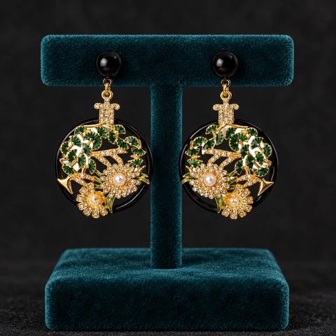The Marie Waltz Earrings on a jewelry display — AI-generated styling preview
