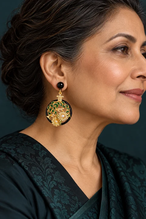 The Marie Waltz Earrings worn on a model — AI-generated styling preview