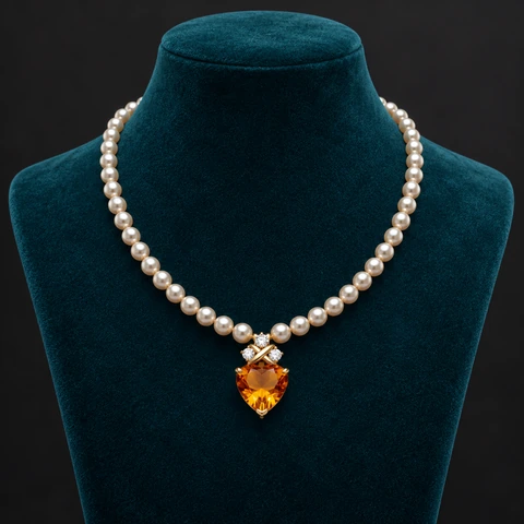 The Rosaline Rhapsody Necklace on a jewelry display — AI-generated styling preview