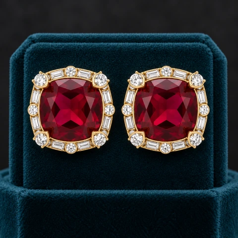 The Félicie Sonnet Earrings on a jewelry display — AI-generated styling preview