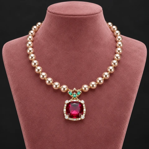 The Félicie Sonnet Necklace on a jewelry display — AI-generated styling preview