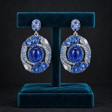 The Héloïse Promenade Earrings on a jewelry display — AI-generated styling preview