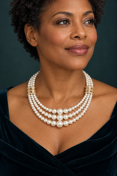 The Rose Arabesque Necklace worn on a model — AI-generated styling preview