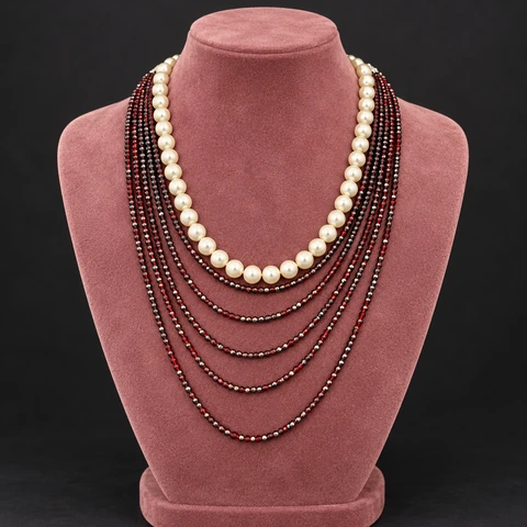 The Velvet Rose Necklace on a jewelry display — AI-generated styling preview