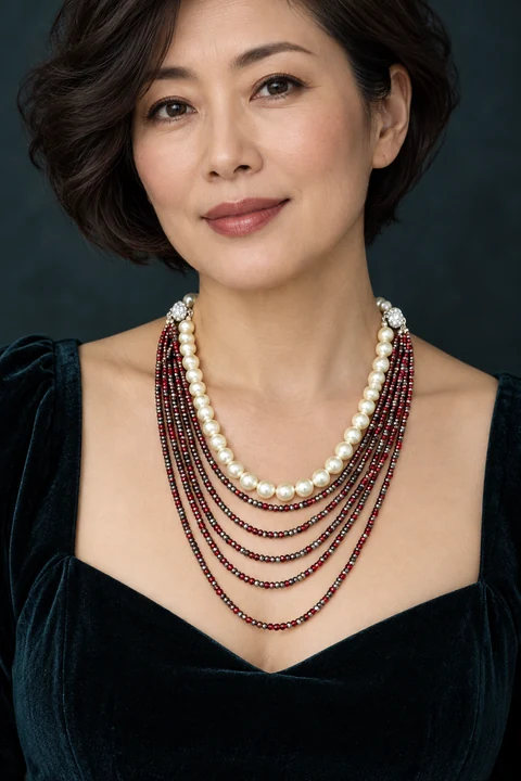 The Velvet Rose Necklace worn on a model — AI-generated styling preview
