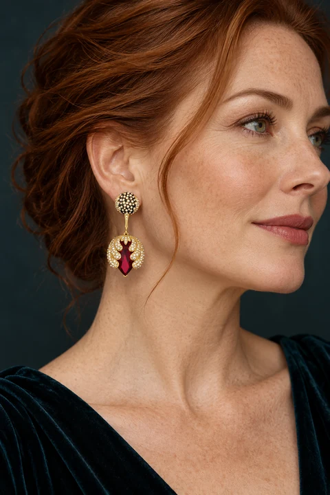 The Madeleine Reverie Earrings worn on a model — AI-generated styling preview