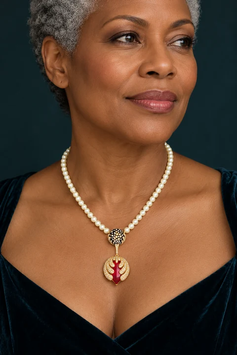 The Madeleine Reverie Necklace worn on a model — AI-generated styling preview