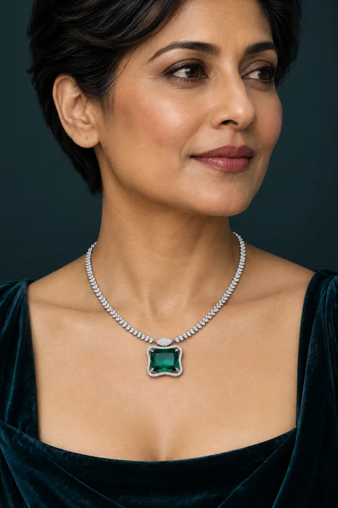 The Élise Serenade Necklace worn on a model — AI-generated styling preview