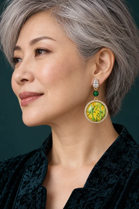 The Capucine Romance Earrings worn on a model — AI-generated styling preview
