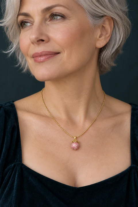 The Marianne Muse Pink Necklace worn on a model — AI-generated styling preview