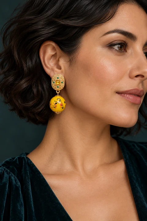 The Madeleine Sonnet Earrings worn on a model — AI-generated styling preview