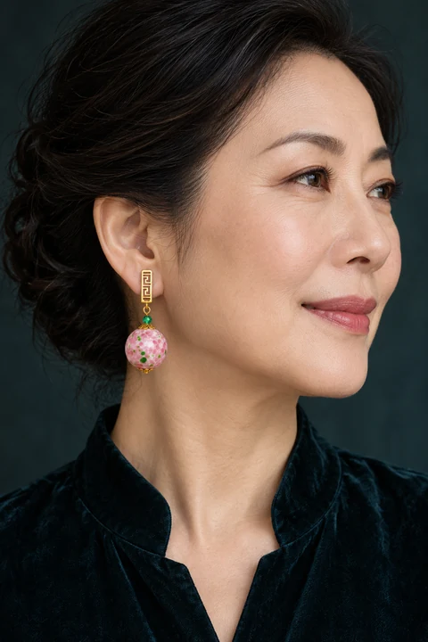 The Iris Arabesque Earrings worn on a model — AI-generated styling preview