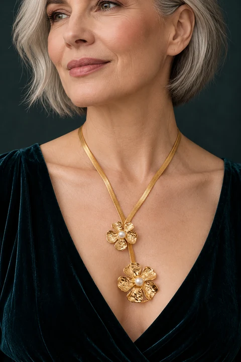 The Giselle Reverie Necklace worn on a model — AI-generated styling preview