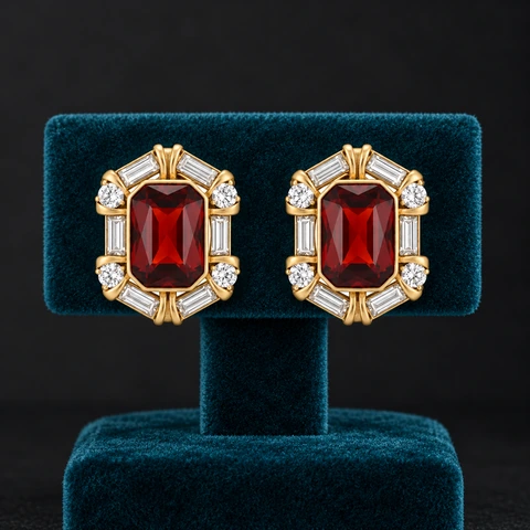 The Claudine Muse Earrings on a jewelry display — AI-generated styling preview