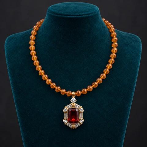 The Claudine Muse Necklace on a jewelry display — AI-generated styling preview