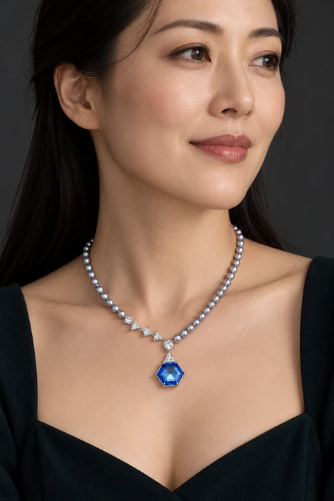 The Sophie Fable Necklace worn on a model — AI-generated styling preview