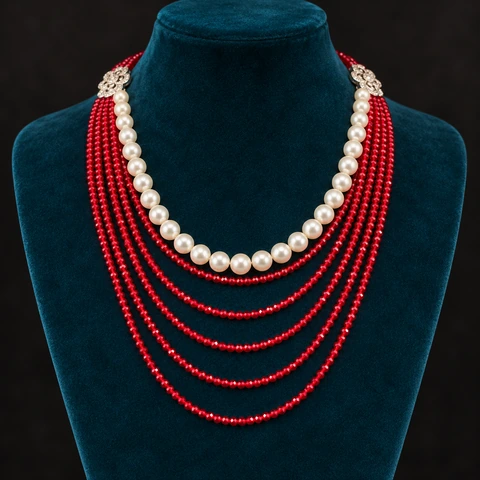 The Alina Arabesque Necklace on a jewelry display — AI-generated styling preview