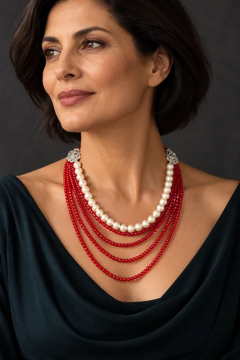 The Alina Arabesque Necklace worn on a model — AI-generated styling preview