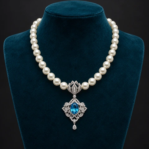 The Agnès Sonata Necklace on a jewelry display — AI-generated styling preview